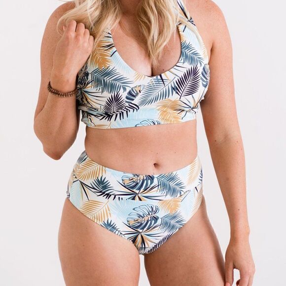 NWT Small - Midrise Full Coverage Briefs Bikini Swim Bottom in Palm Print - Picture 4 of 11